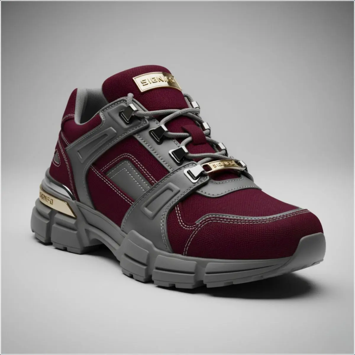 Sepatu sneaker kanvas Maroon Red dan abu-abu